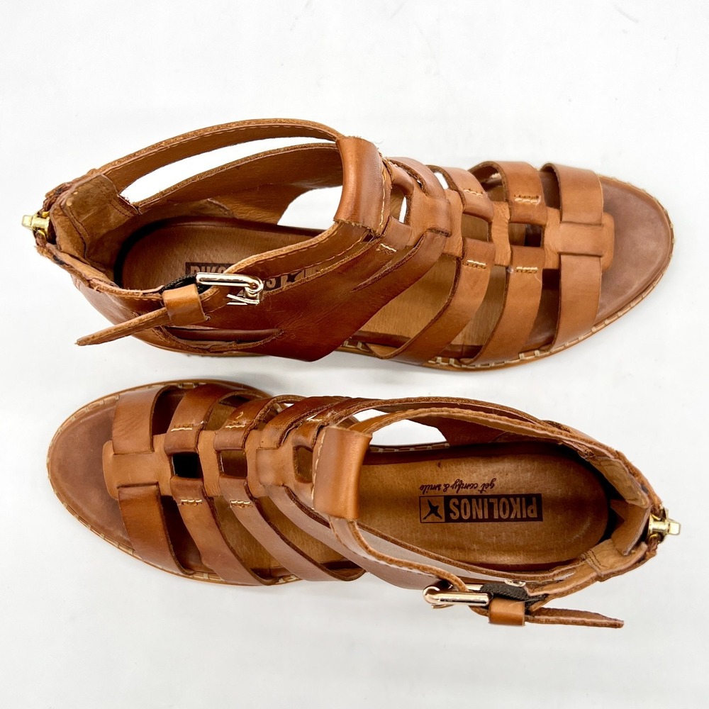 PIKOLINOS Blanes Womens 8-8.5/39 Cage Block Heeled Sandal w Zip Brandy $205 - Picture 10 of 13